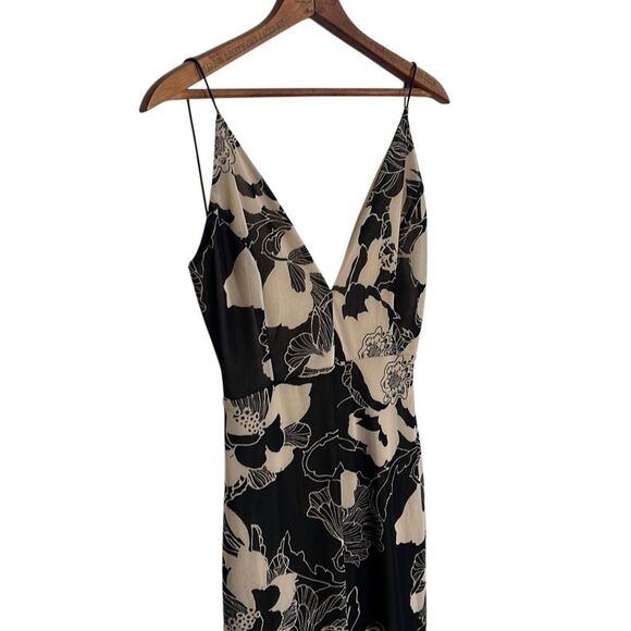 Floral Sleeveless Midi Bodycon Dress Black Tan Size Large - Picture 3 of 7